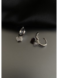 Сережки "Подвійні серця" срібного кольору 31898