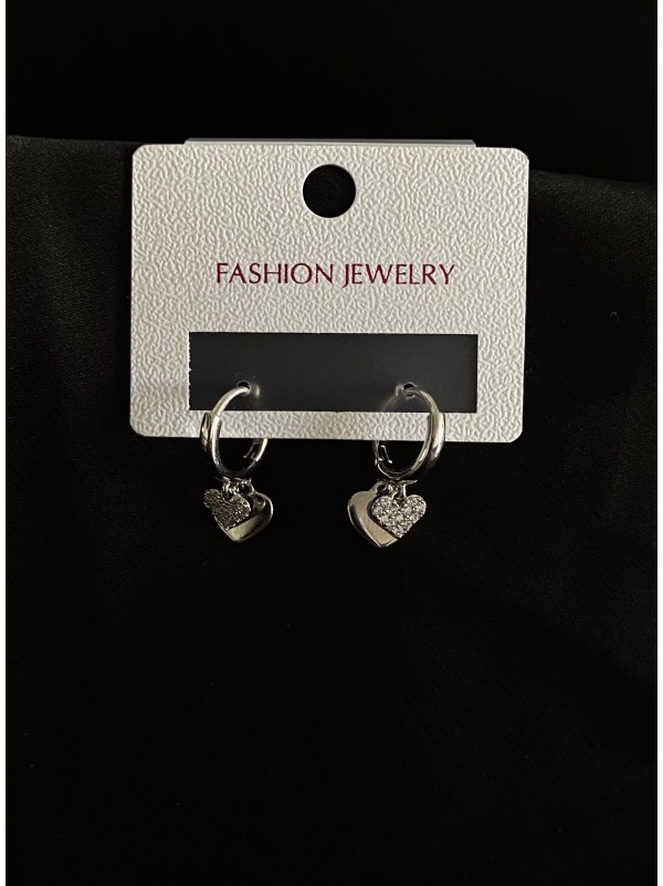 Сережки "Подвійні серця" срібного кольору 31898