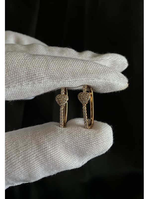 Сережки Серце з камінцями золотого кольору 31905