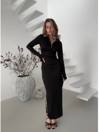 Еластична сукня із вставками з боків чорного кольору 31911