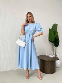Класична сукня міді на ґудзиках блакитного кольору 31912