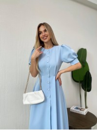 Класична сукня міді на ґудзиках блакитного кольору 31912