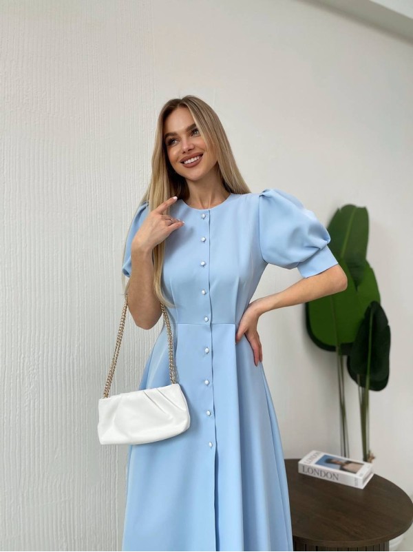 Класична сукня міді на ґудзиках блакитного кольору 31912