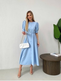 Класична сукня міді на ґудзиках блакитного кольору 31912