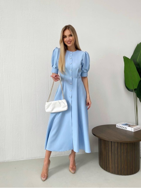 Класична сукня міді на ґудзиках блакитного кольору 31912