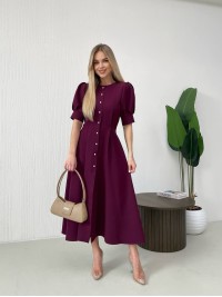 Класична сукня міді на ґудзиках бордового кольору 31913