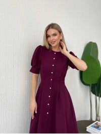 Класична сукня міді на ґудзиках бордового кольору 31913