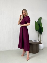 Класична сукня міді на ґудзиках бордового кольору 31913