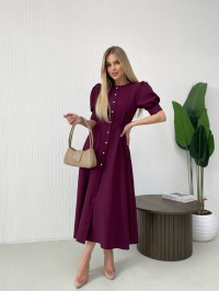 Класична сукня міді на ґудзиках бордового кольору 31913