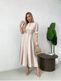 Класична сукня міді на ґудзиках бежевого кольору 31914