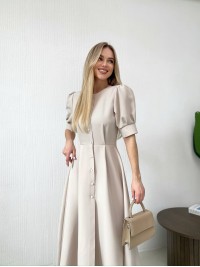 Класична сукня міді на ґудзиках бежевого кольору 31914