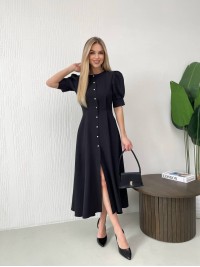 Класична сукня міді на ґудзиках чорного кольору 31915