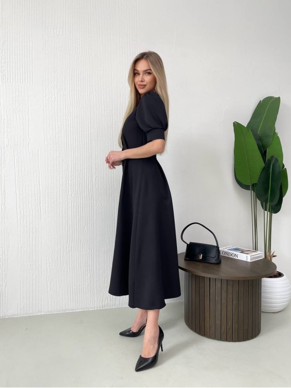 Класична сукня міді на ґудзиках чорного кольору 31915