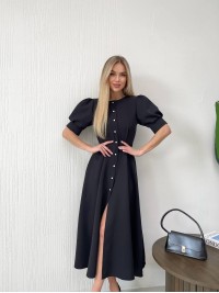 Класична сукня міді на ґудзиках чорного кольору 31915