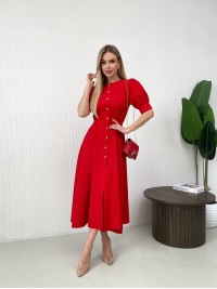 Класична сукня міді на ґудзиках червоного кольору 31916