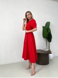 Класична сукня міді на ґудзиках червоного кольору 31916