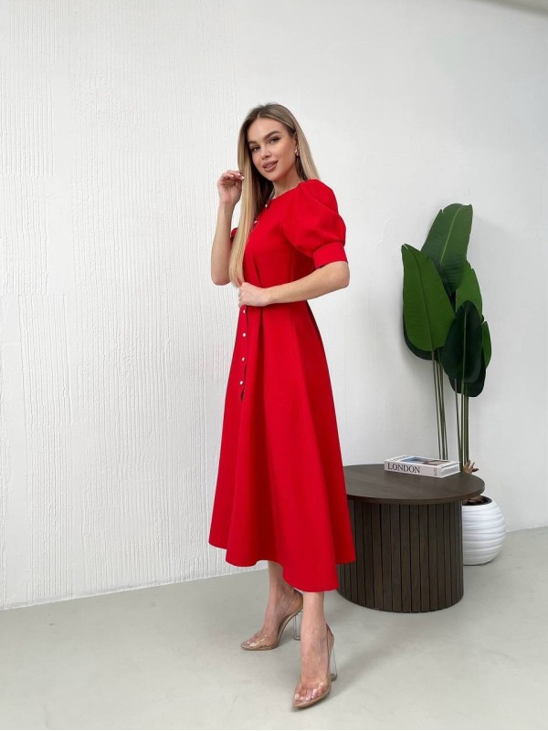 Класична сукня міді на ґудзиках червоного кольору 31916