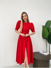 Класична сукня міді на ґудзиках червоного кольору 31916
