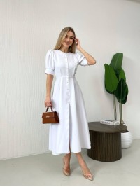 Класична сукня міді на ґудзиках бiлого кольору 31917