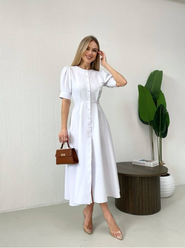 Класична сукня міді на ґудзиках бiлого кольору 31917