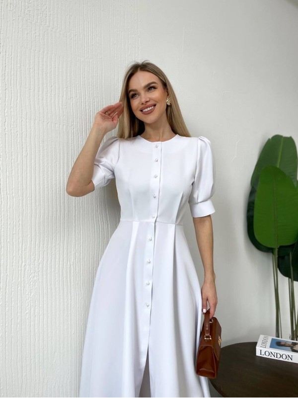 Класична сукня міді на ґудзиках бiлого кольору 31917