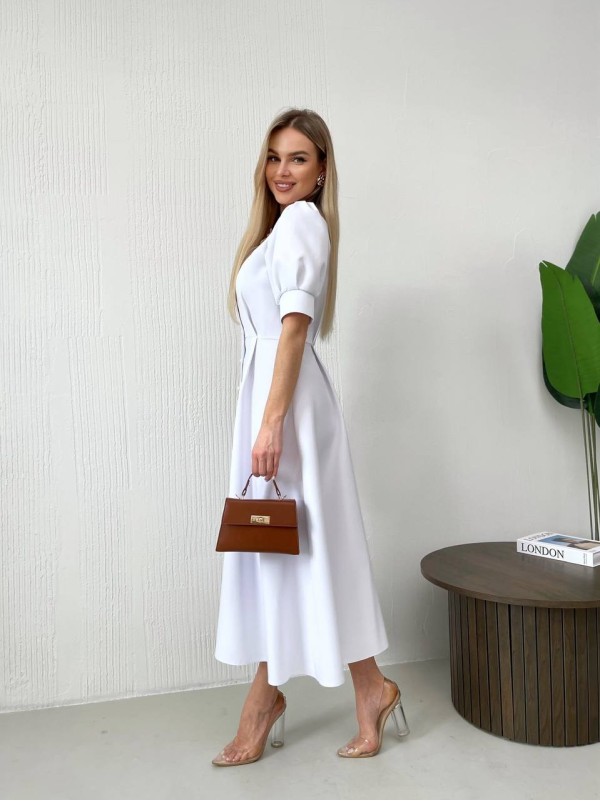 Класична сукня міді на ґудзиках бiлого кольору 31917