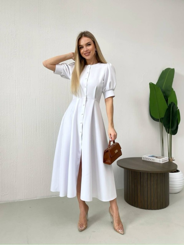 Класична сукня міді на ґудзиках бiлого кольору 31917