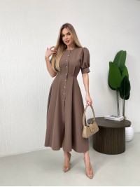 Класична сукня міді на ґудзиках кавового кольору 31918