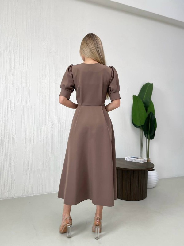 Класична сукня міді на ґудзиках кавового кольору 31918