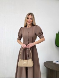 Класична сукня міді на ґудзиках кавового кольору 31918