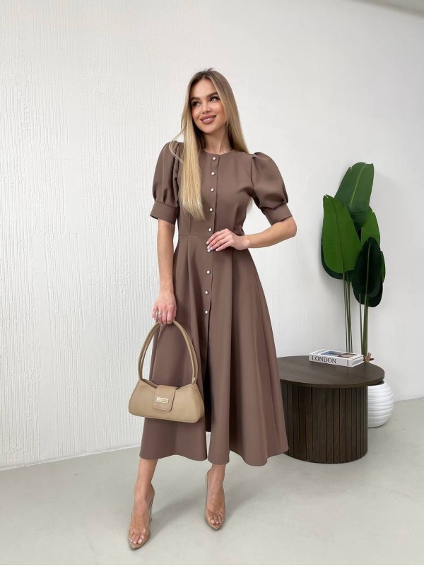 Класична сукня міді на ґудзиках кавового кольору 31918