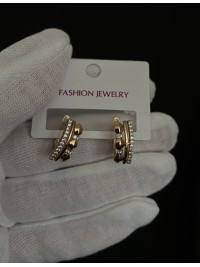 Сережки з маленькими камінчиками англійський замок золотого кольору. 31965