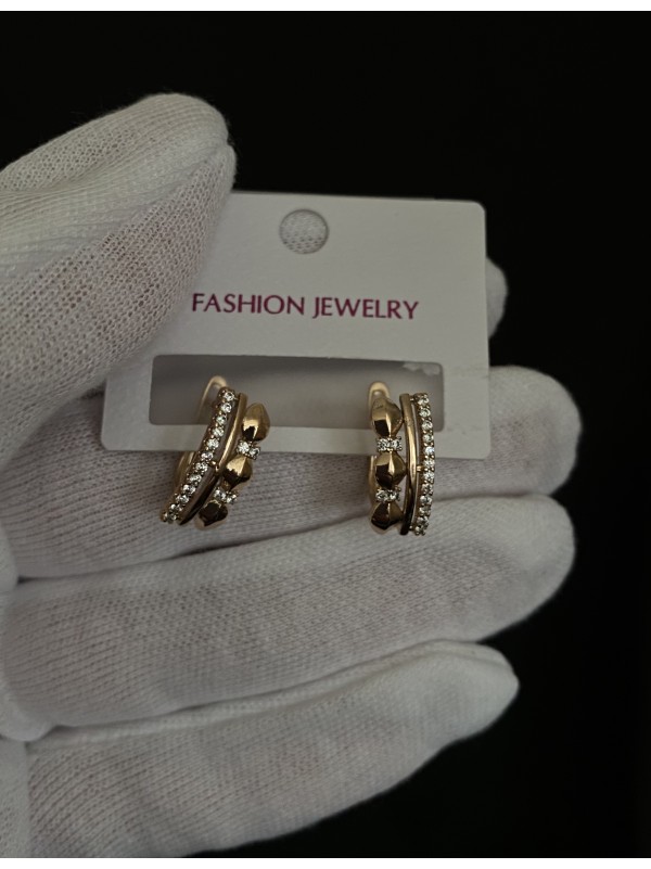 Сережки з маленькими камінчиками англійський замок золотого кольору. 31965