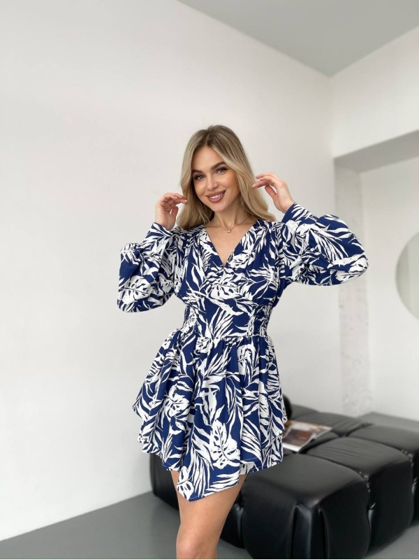 Легка сукня-комбінезон міні синього кольору 31971