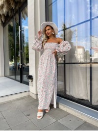 Довга муслінова сукня в квітку молочного кольору 31978