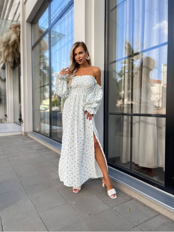 Довга муслінова сукня в квітку блакитного кольору 31979