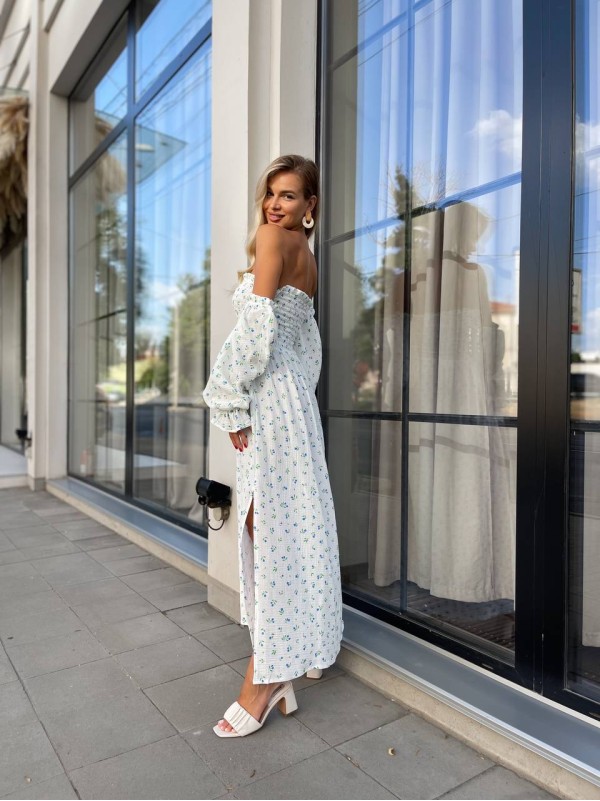 Довга муслінова сукня в квітку блакитного кольору 31979