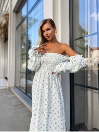 Довга муслінова сукня в квітку блакитного кольору 31979