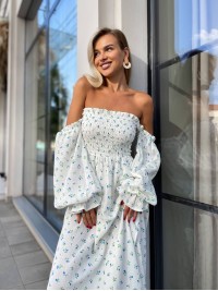 Довга муслінова сукня в квітку блакитного кольору 31979