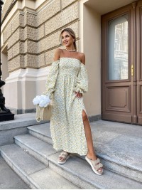 Довга муслінова сукня в квітку жовтого кольору 31980