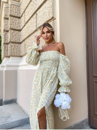 Довга муслінова сукня в квітку жовтого кольору 31980