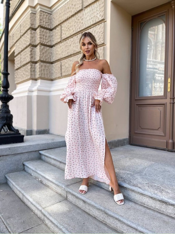 Довга муслінова сукня в квітку рожевого кольору 31981