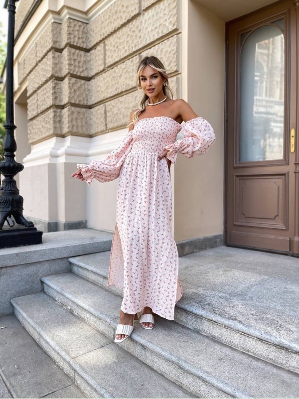 Довга муслінова сукня в квітку рожевого кольору 31981