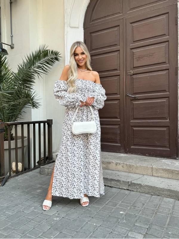 Довга муслінова сукня в квітку чорно-білого кольору 31983