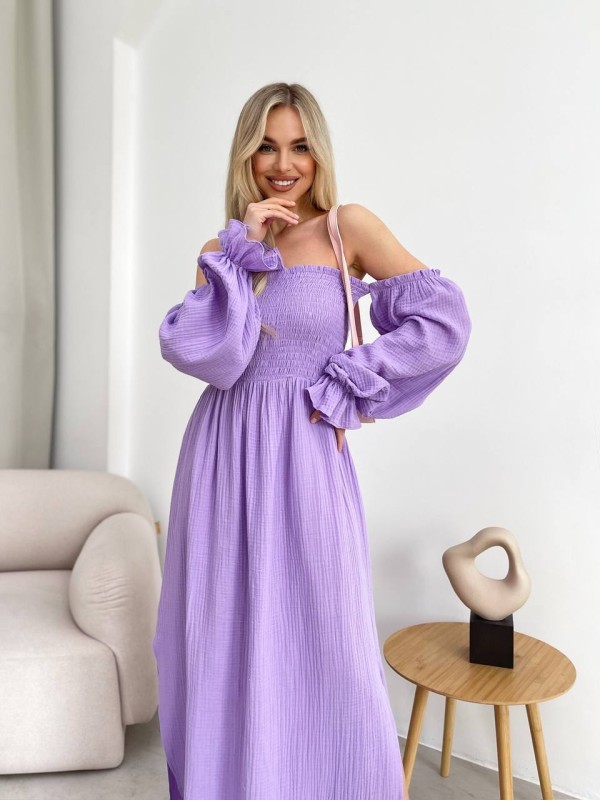 Довга муслінова сукня бузкового кольору 31984