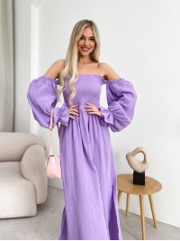 Довга муслінова сукня бузкового кольору 31984