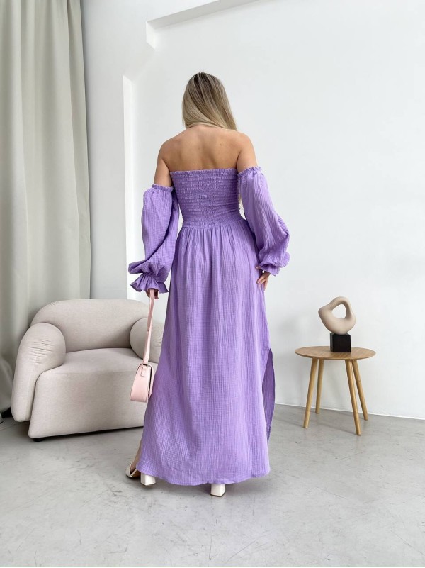 Довга муслінова сукня бузкового кольору 31984