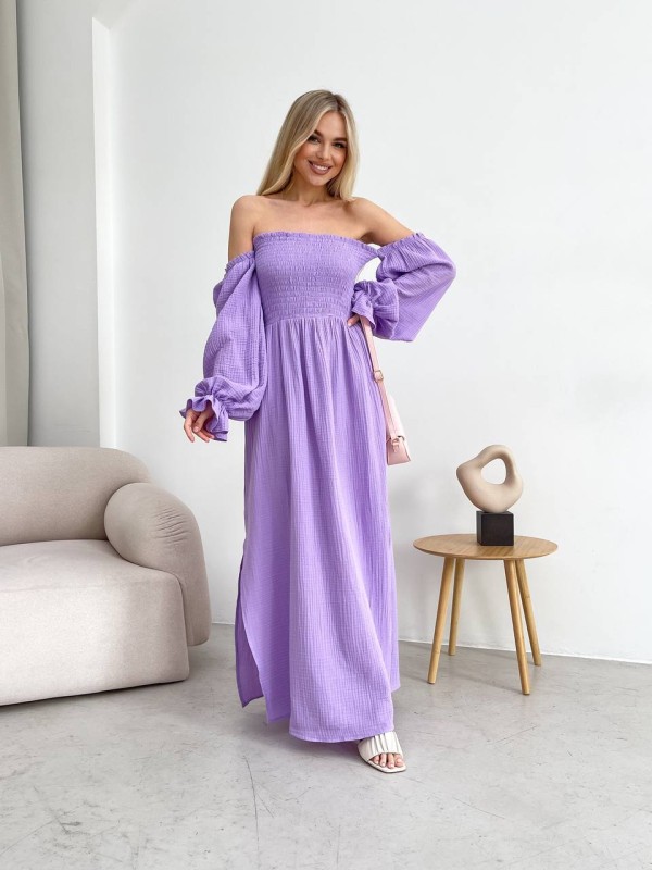 Довга муслінова сукня бузкового кольору 31984