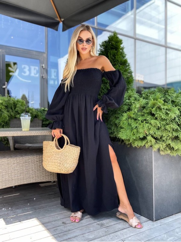 Довга муслінова сукня чорного кольору 31985