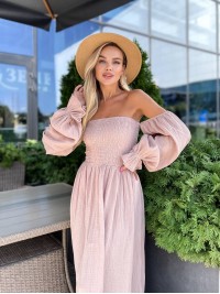 Довга муслінова сукня пудрового кольору 31986
